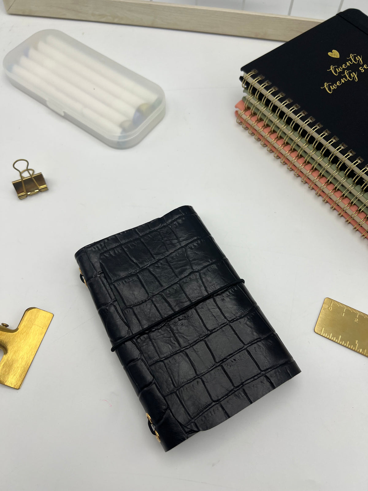 Midnight Croc | A6 Trifold Leather Refillable Journal