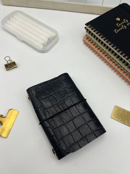 Midnight Croc | A6 Trifold Leather Refillable Journal