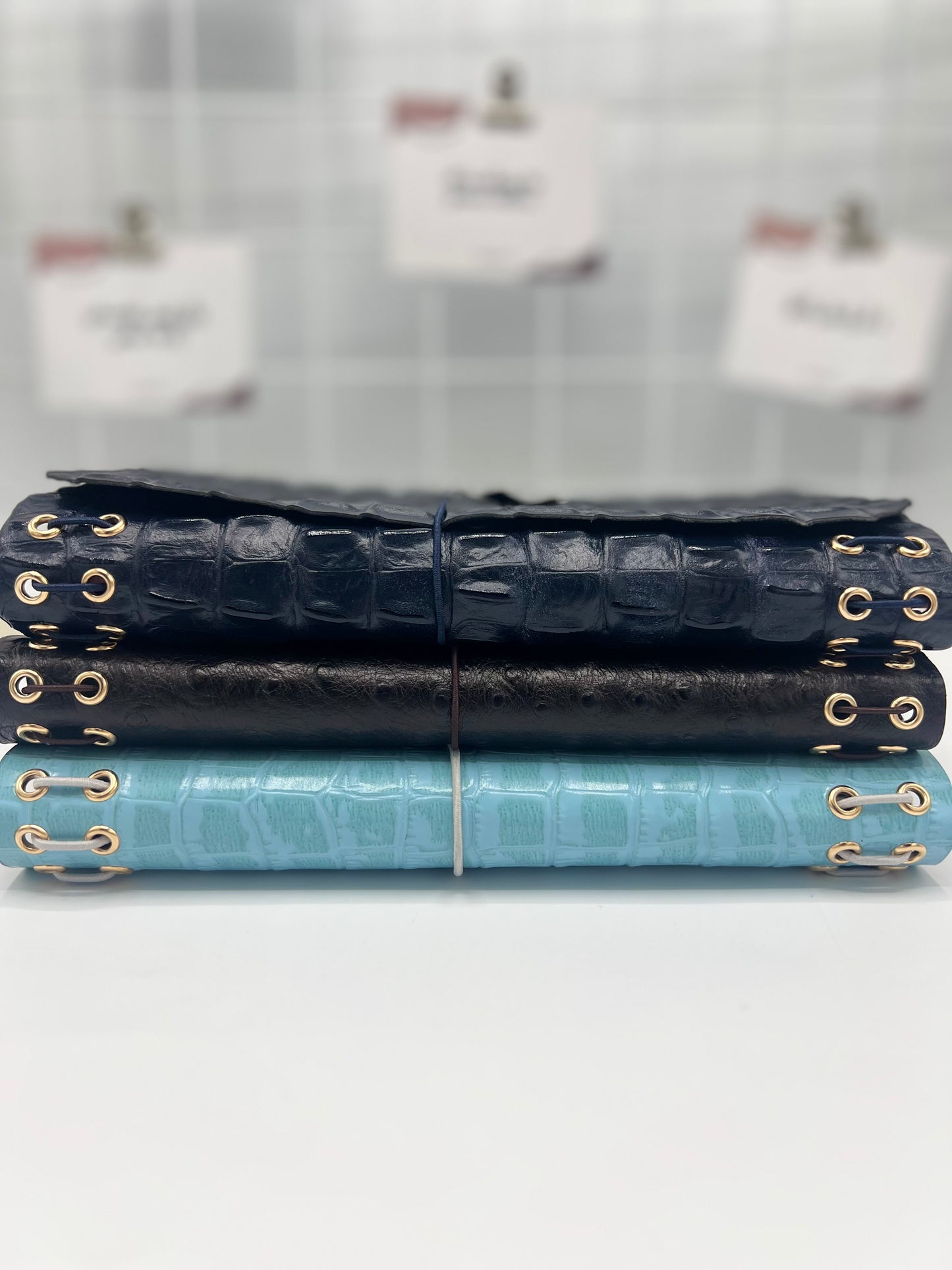 Aqua Croc | A5 Trifold Leather Refillable Journal