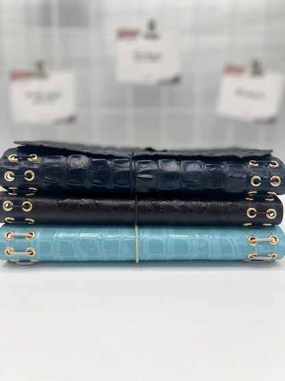 Aqua Croc | A5 Trifold Leather Refillable Journal
