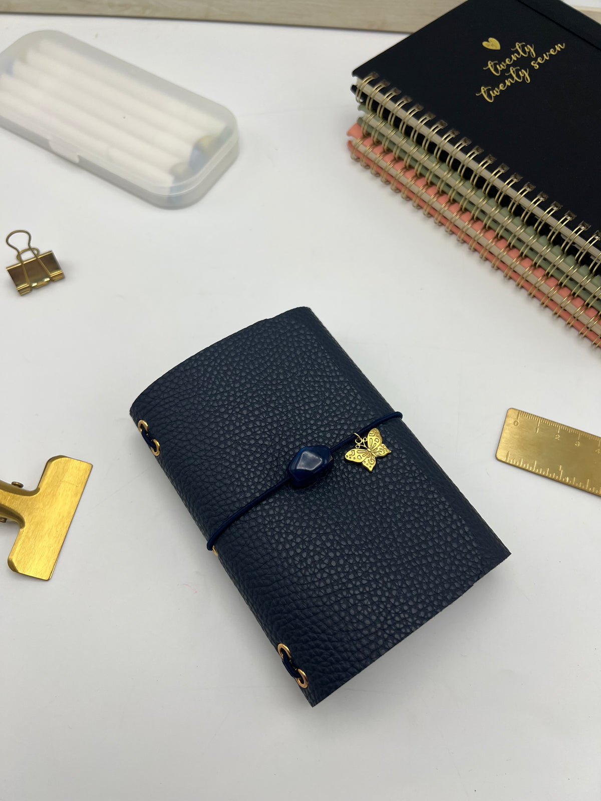 Navy Pebble | A6 Trifold Leather Refillable Journal