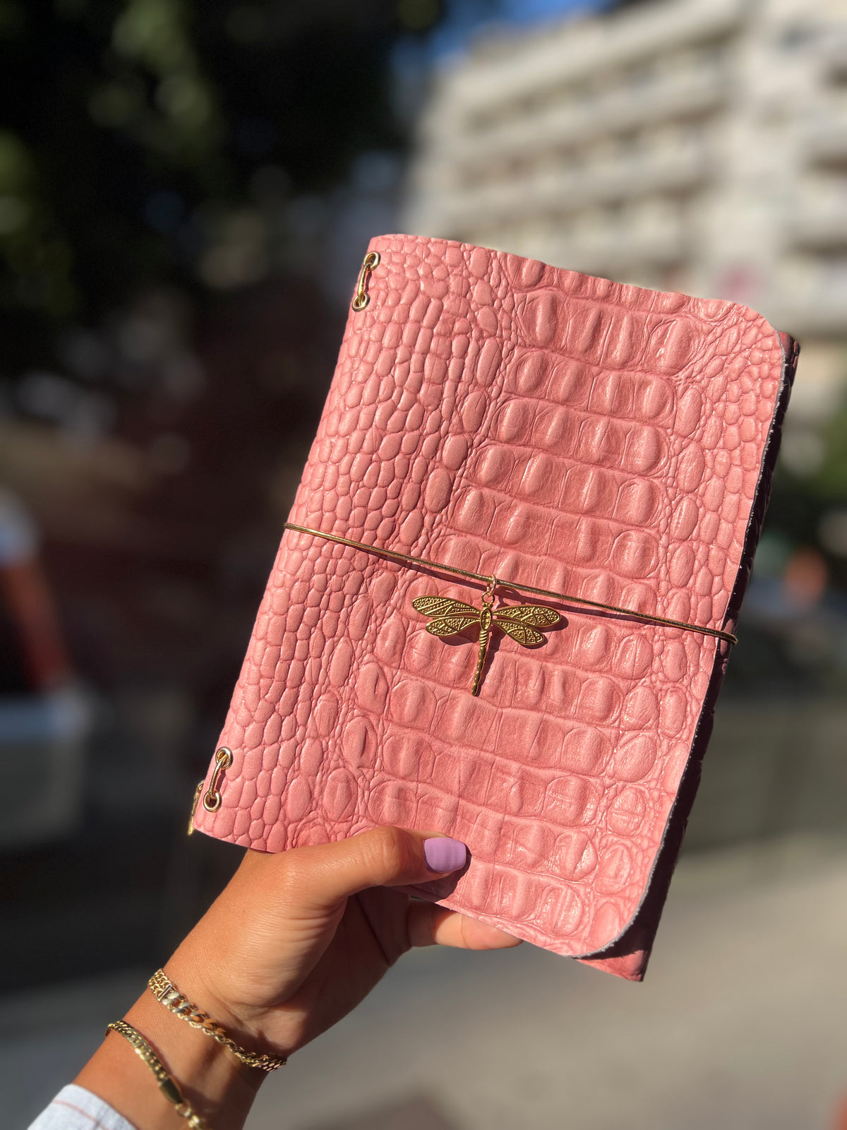 Pink Croc | A5 Trifold Leather Refillable Journal