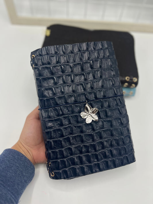 Royal Navy Croc | A5 Trifold Leather Refillable Journal