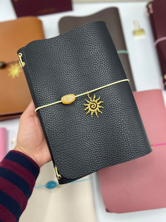 Obsidian Pebble | A5 Trifold Leather Refillable Journal