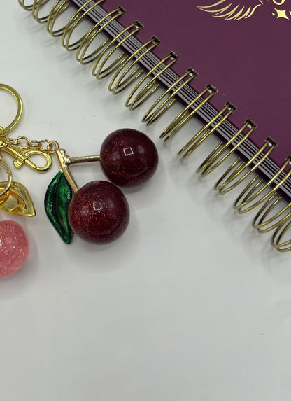 Cherry Handbag Charm Pendant + Green Leaf