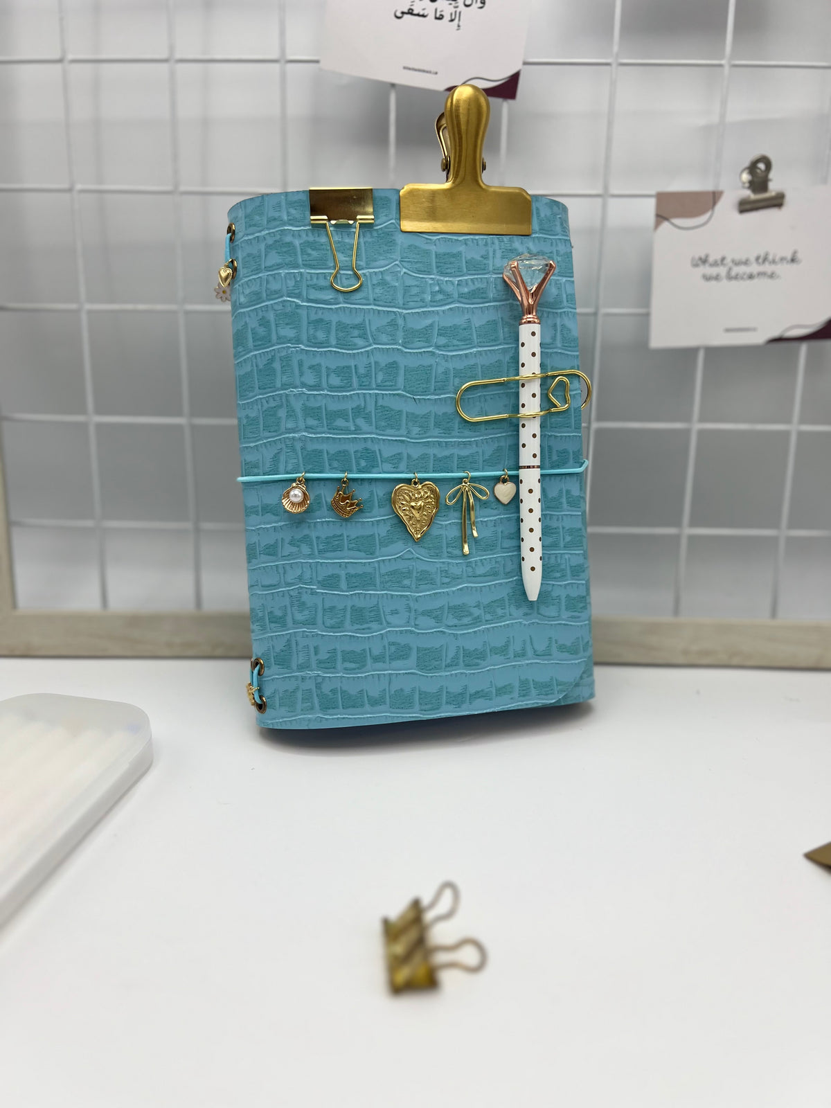 Aqua Croc | A5 Trifold Leather Refillable Journal