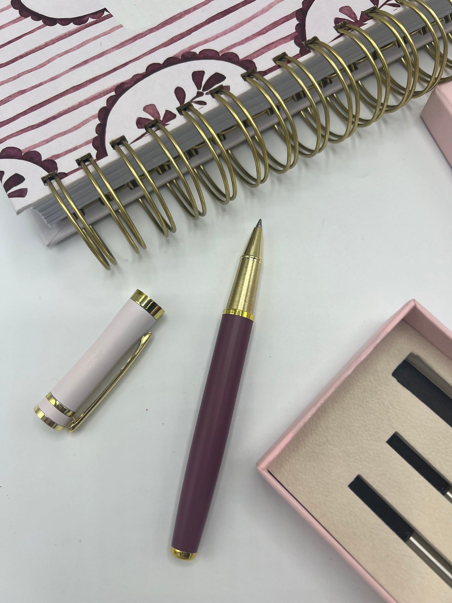 Luxury Pink Maroon Pen + Box | Black Ink
