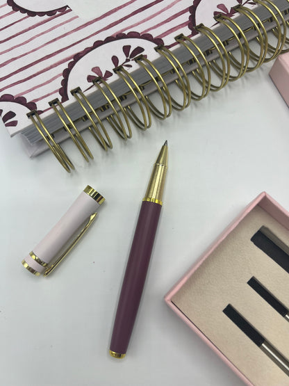 Luxury Pink Maroon Pen + Box | Black Ink