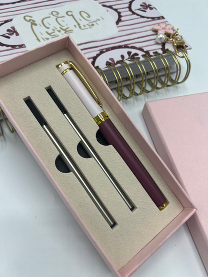 Luxury Pink Maroon Pen + Box | Black Ink