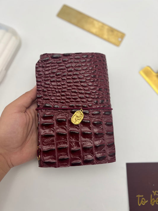 Burgundy Croc Luxe | A6 Trifold Leather Refillable Journal