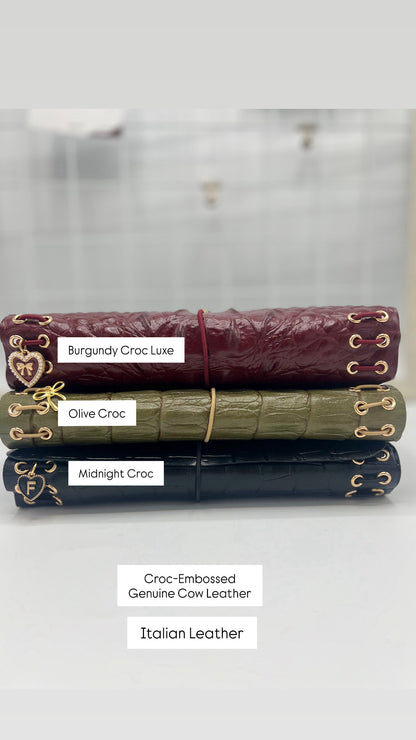 Burgundy Croc Luxe | A5 Trifold Leather Refillable Journal