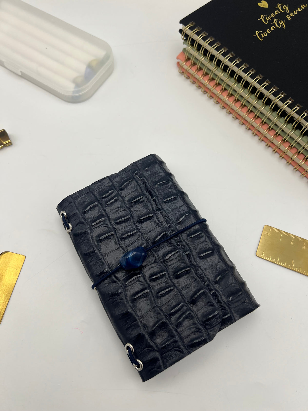Royal Navy Croc | A6 Trifold Leather Refillable Journal