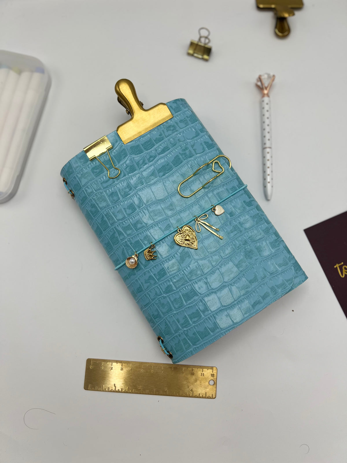 Aqua Croc | A5 Trifold Leather Refillable Journal
