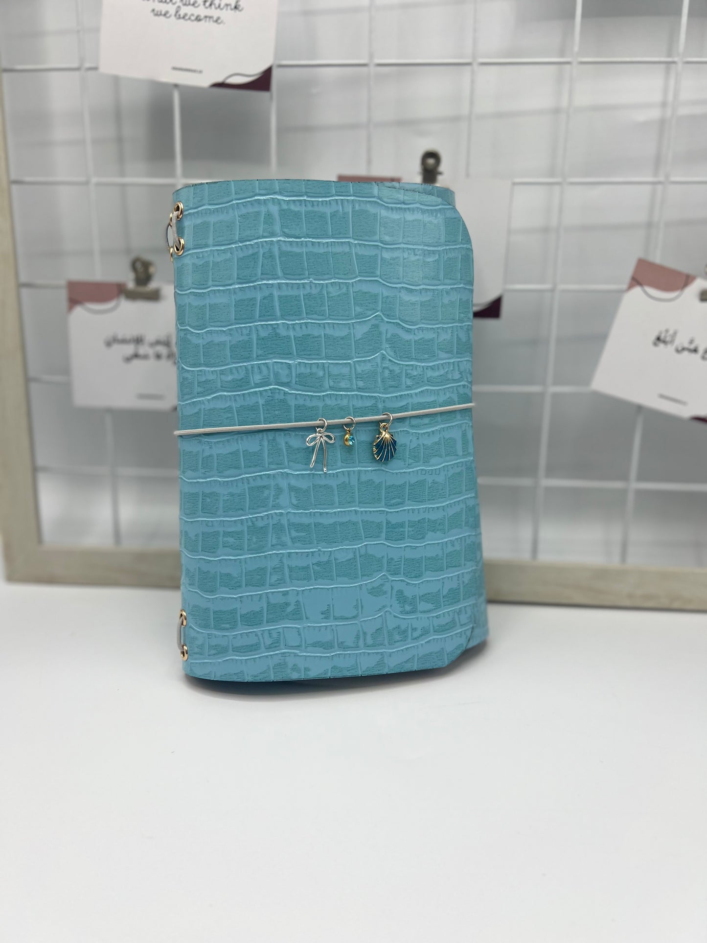 Aqua Croc | A5 Trifold Leather Refillable Journal