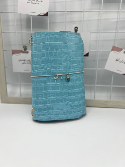Aqua Croc | A5 Trifold Leather Refillable Journal