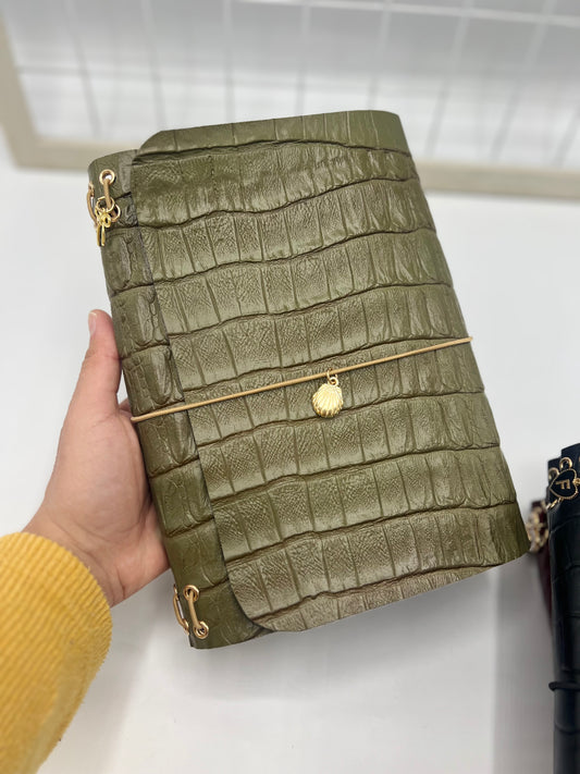 Olive Croc | A5 Trifold Leather Refillable Journal