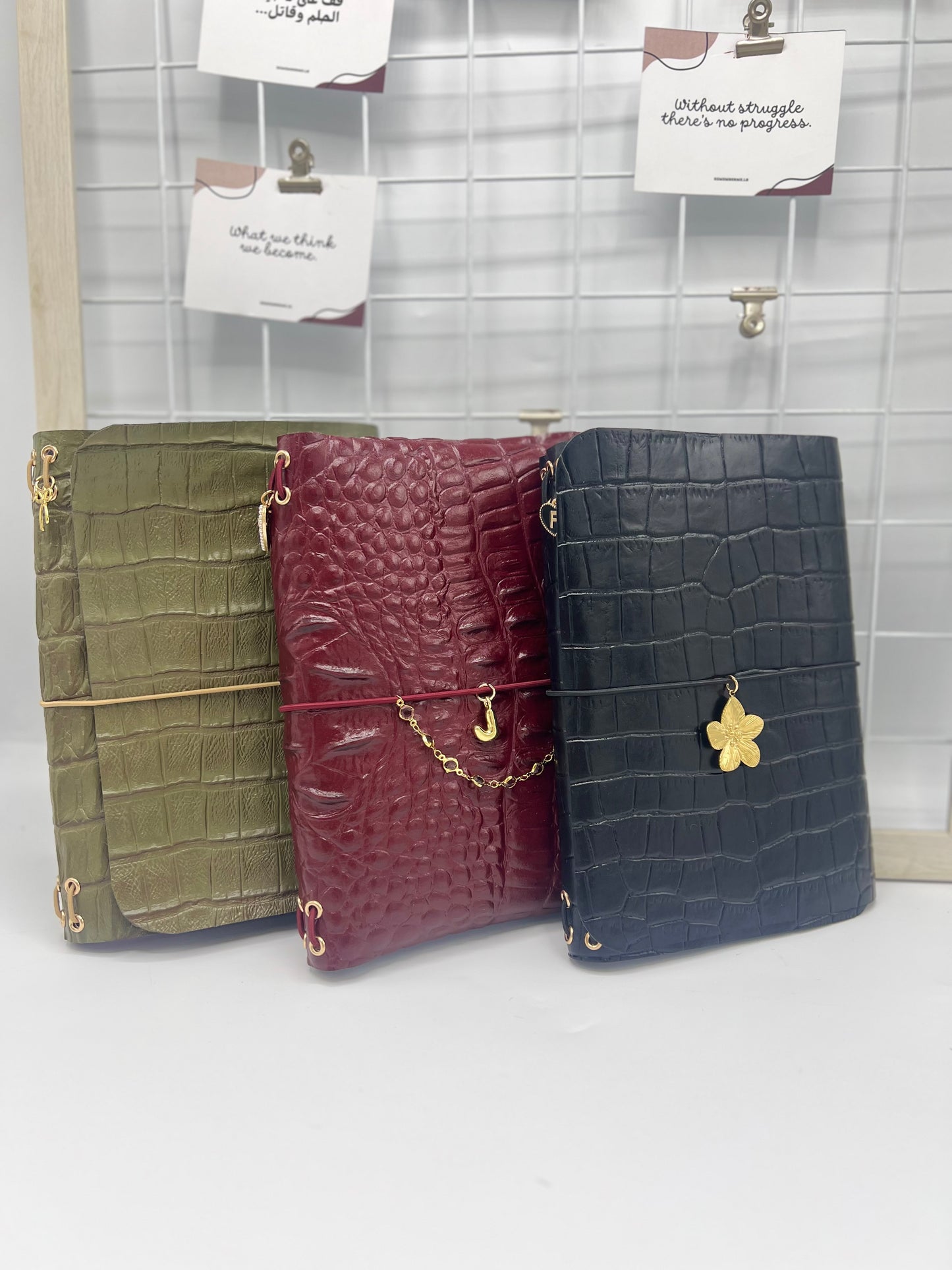 Burgundy Croc Luxe | A5 Trifold Leather Refillable Journal