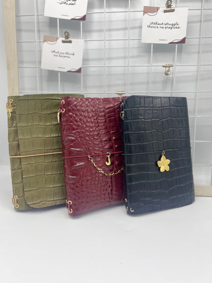 Burgundy Croc Luxe | A5 Trifold Leather Refillable Journal