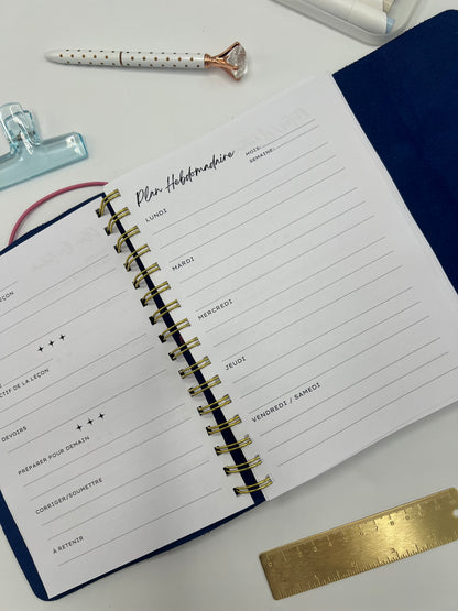 Black Leather Teacher Planner (French)