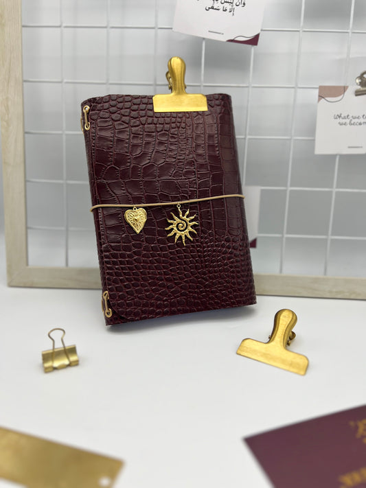 Deep Burgundy Croc  | A5 Trifold Leather Refillable Journal