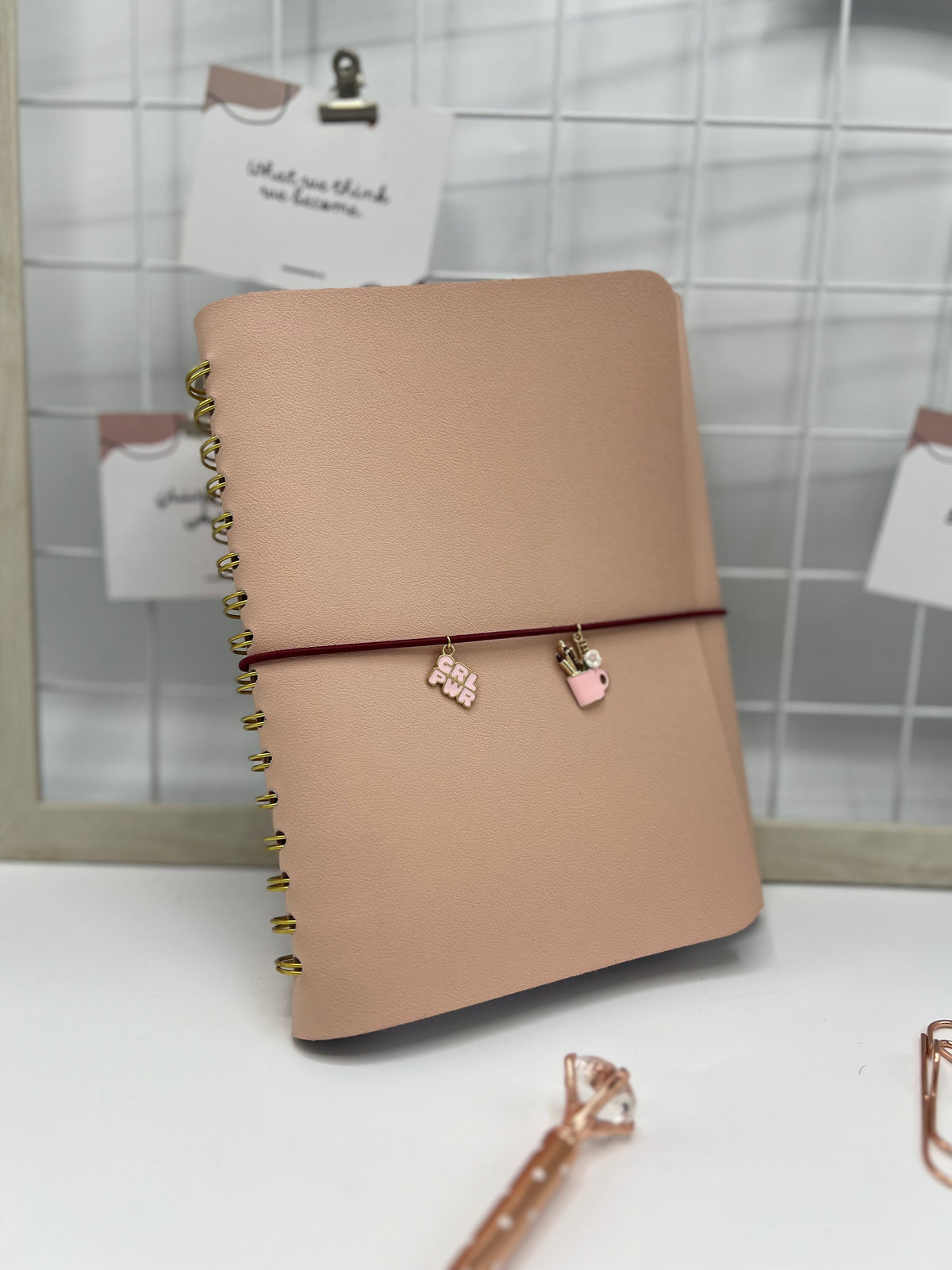 Blush Pink Leather Teacher Planner (French)