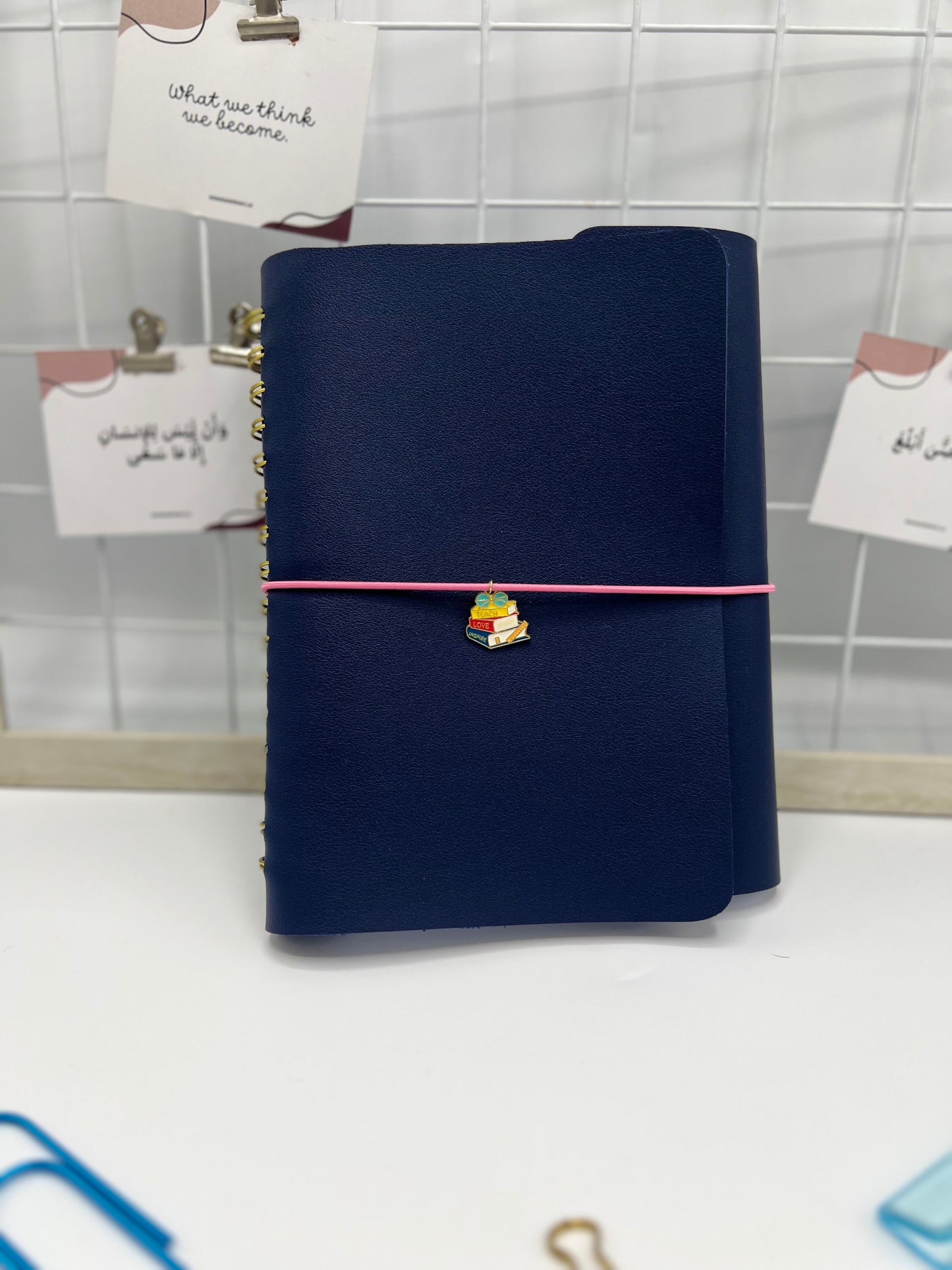 Navy Leather Teacher Planner (Arabic)